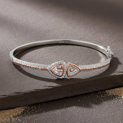 925 Silver Rose - Gold Dual Triangle CZ Openable Bracelet - Zirak Silver