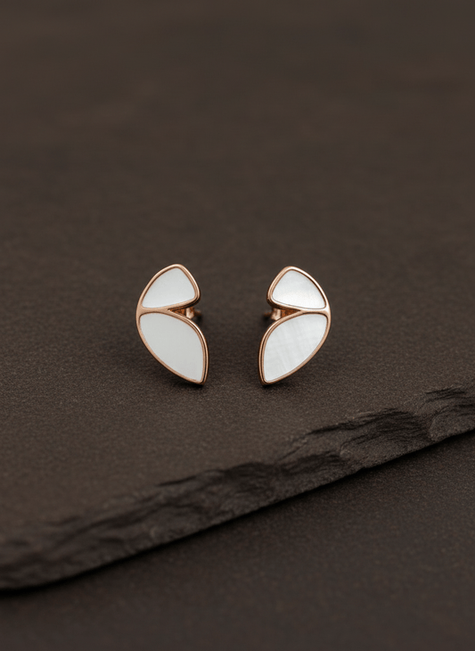 925 Silver Rose Gold Enamel Leaf Stud Earrings - Zirak Silver