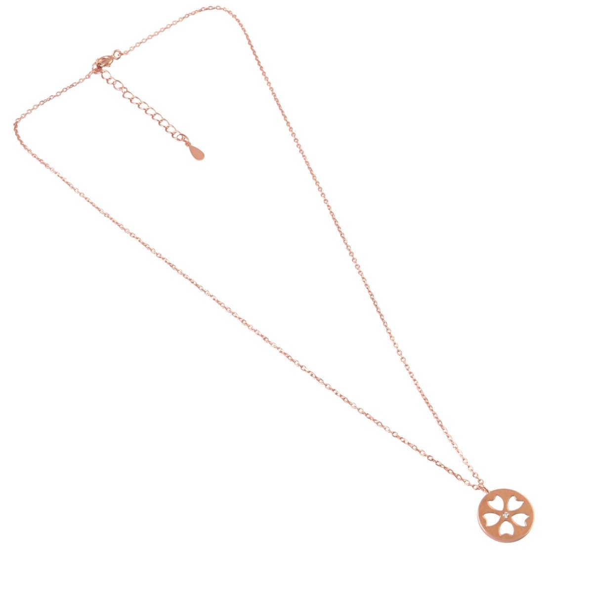 925 Silver Rose Gold Floral Cut - Out Pendant Necklace with Center Stone - Zirak Silver