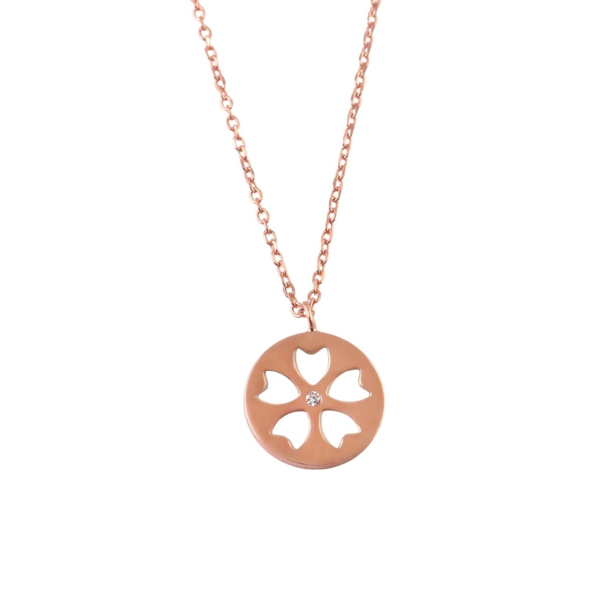 925 Silver Rose Gold Floral Cut - Out Pendant Necklace with Center Stone - Zirak Silver