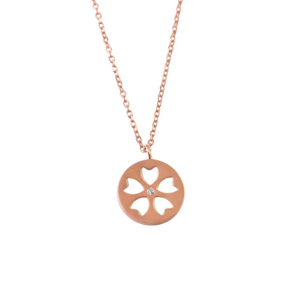 925 Silver Rose Gold Floral Cut - Out Pendant Necklace with Center Stone - Zirak Silver