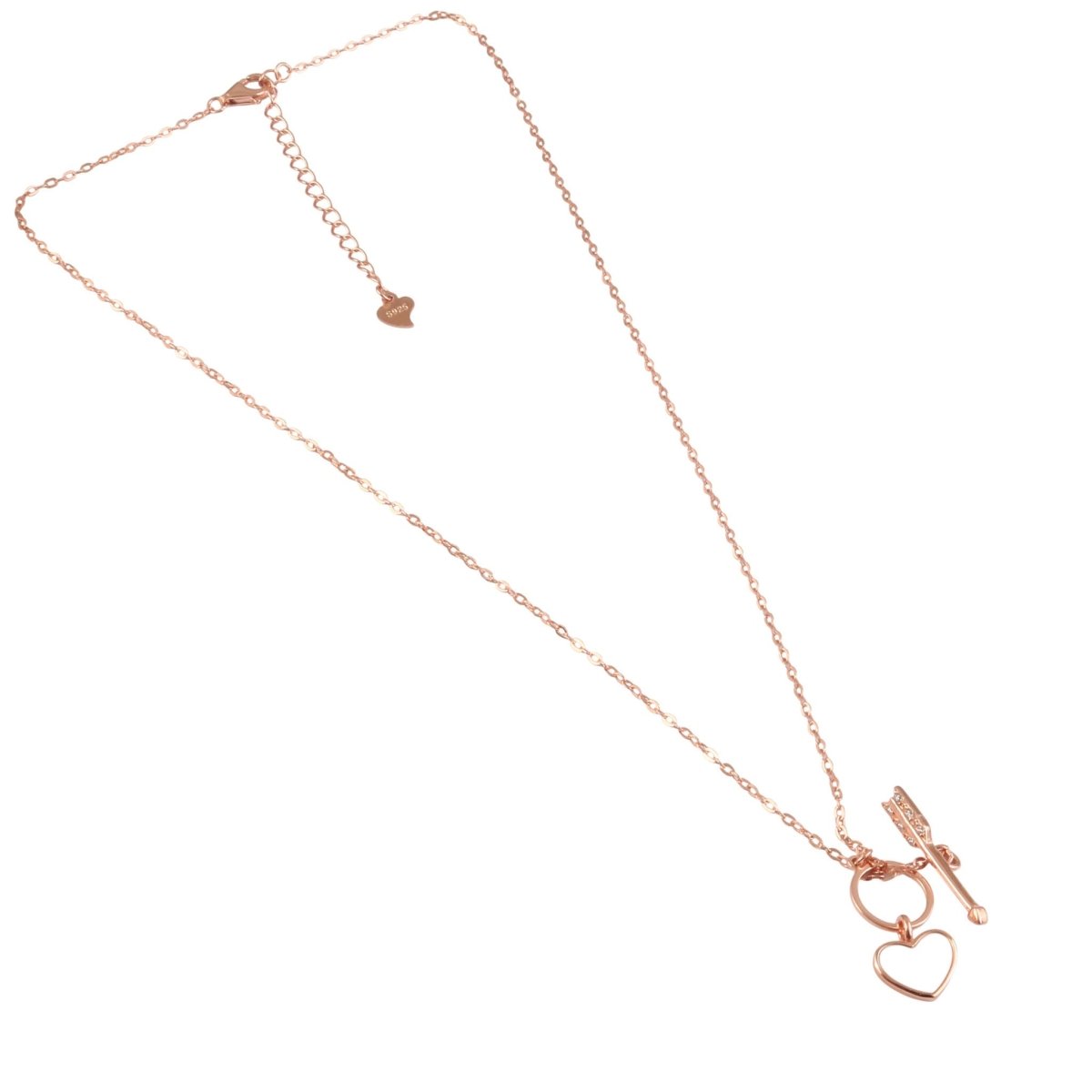 925 Silver Rose Gold Heart & Arrow Charm Necklace with Mother of Pearl - Zirak Silver