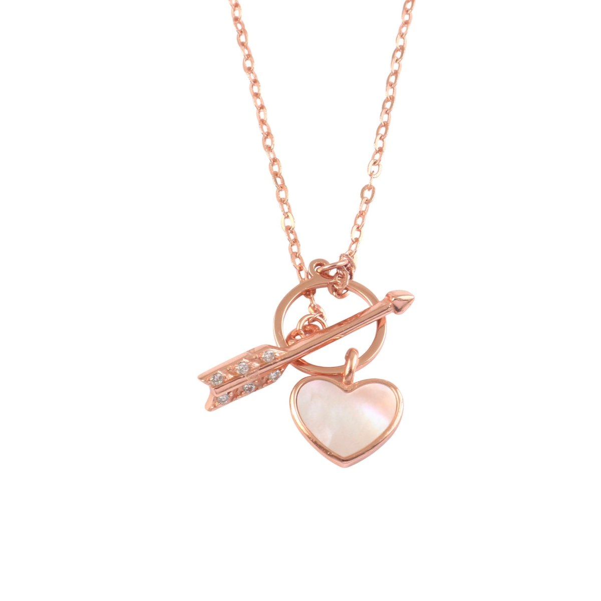 925 Silver Rose Gold Heart & Arrow Charm Necklace with Mother of Pearl - Zirak Silver
