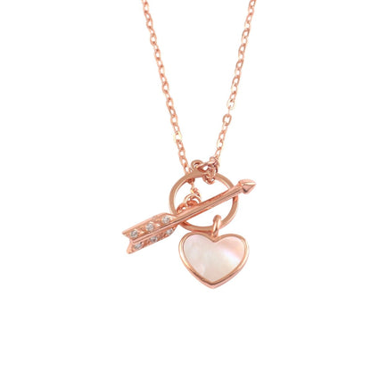 925 Silver Rose Gold Heart & Arrow Charm Necklace with Mother of Pearl - Zirak Silver
