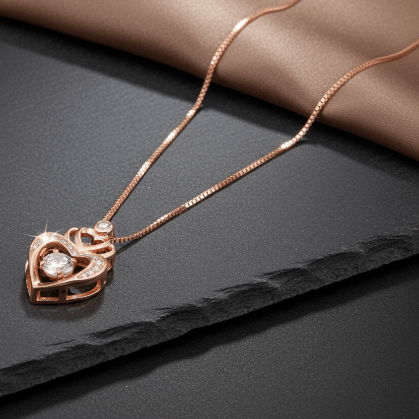925 Silver Rose Gold Heart Pendant Necklace with CZ Stone - Zirak Silver