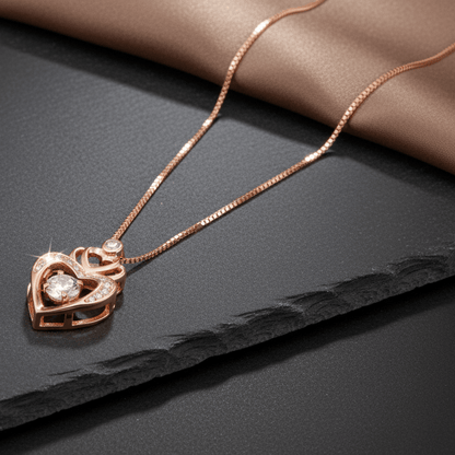 925 Silver Rose Gold Heart Pendant Necklace with CZ Stone - Zirak Silver