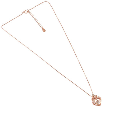 925 Silver Rose Gold Heart Pendant Necklace with CZ Stone - Zirak Silver