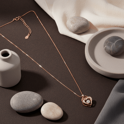 925 Silver Rose Gold Heart Pendant Necklace with CZ Stone - Zirak Silver