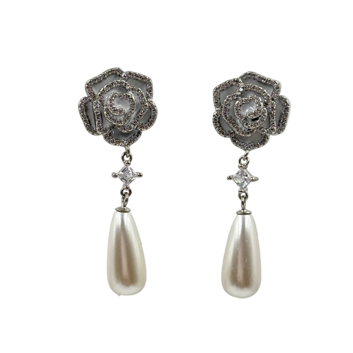 925 Silver Rose Pearl Drop Earrings - Zirak Silver