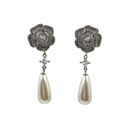 925 Silver Rose Pearl Drop Earrings - Zirak Silver