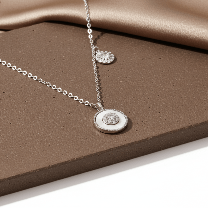 925 Silver Round Halo Pendant Necklace with Center Stone - Zirak Silver