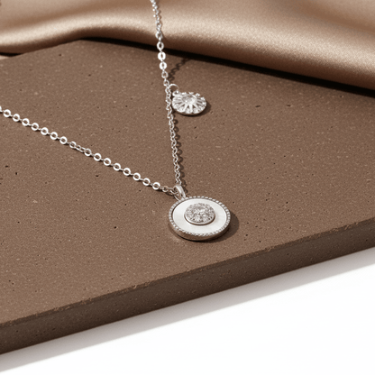 925 Silver Round Halo Pendant Necklace with Center Stone - Zirak Silver