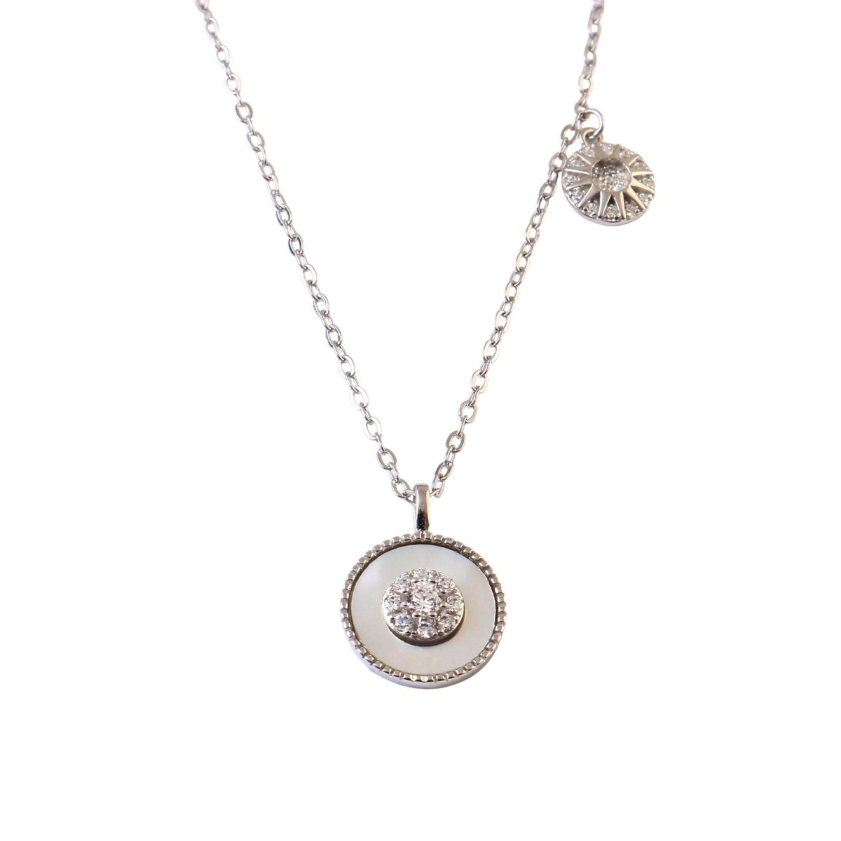 925 Silver Round Halo Pendant Necklace with Center Stone - Zirak Silver