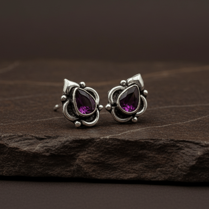 925 Silver Ruby Teardrop Stud Earrings - Zirak Silver