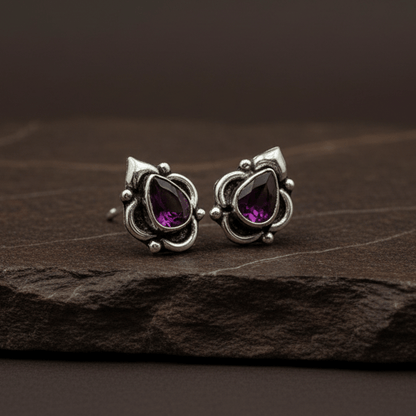 925 Silver Ruby Teardrop Stud Earrings - Zirak Silver