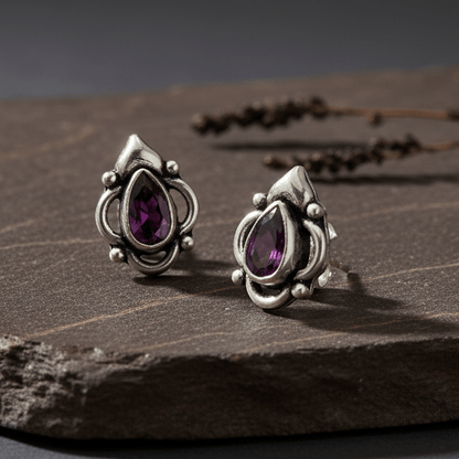 925 Silver Ruby Teardrop Stud Earrings - Zirak Silver