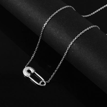 925 Silver Safety Pin Pendant Necklace - Zirak Silver