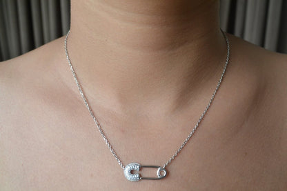925 Silver Safety Pin Pendant Necklace - Zirak Silver