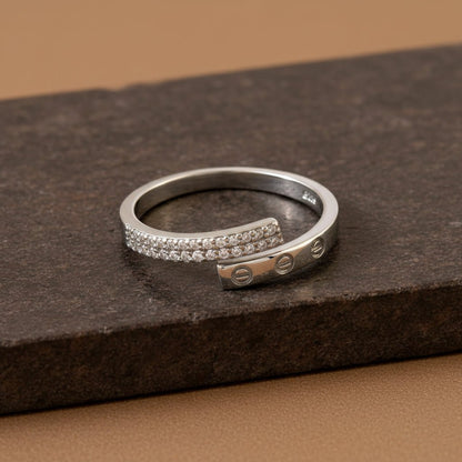 925 Silver Screw Motif CZ Ring | Adjustable Sterling Silver Open Band Ring for Women - Zirak Silver