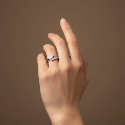 925 Silver Screw Motif CZ Ring | Adjustable Sterling Silver Open Band Ring for Women - Zirak Silver