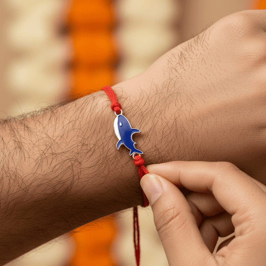 925 Silver Shark Rakhi with Red Thread – Fun Raksha bandhan Bracelet for Kids - Zirak Silver