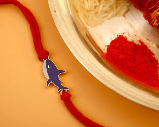 925 Silver Shark Rakhi with Red Thread – Fun Raksha bandhan Bracelet for Kids - Zirak Silver