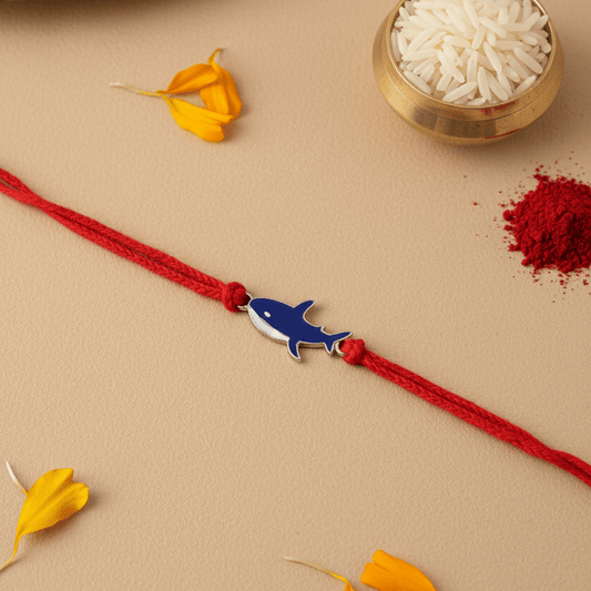 925 Silver Shark Rakhi with Red Thread – Fun Raksha bandhan Bracelet for Kids - Zirak Silver