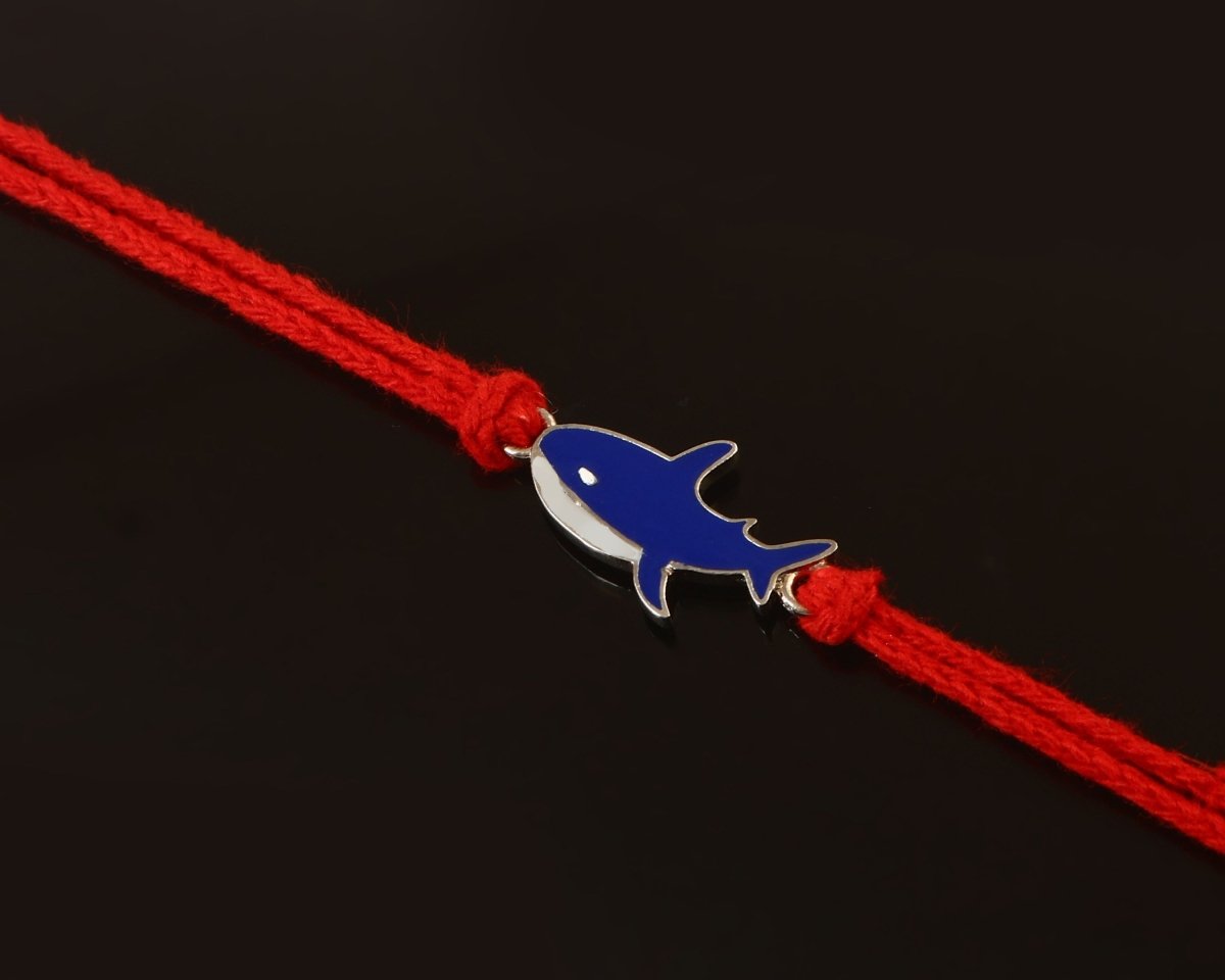 925 Silver Shark Rakhi with Red Thread – Fun Raksha bandhan Bracelet for Kids - Zirak Silver
