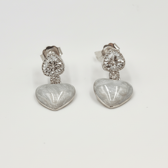 925 Silver Sparkle Heart Drop Earrings - Zirak Silver
