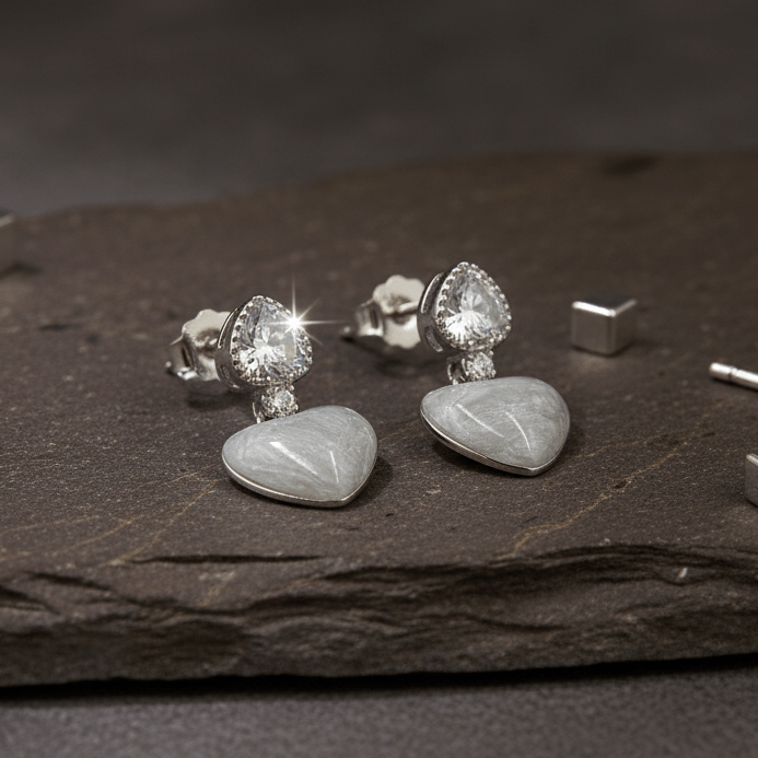 925 Silver Sparkle Heart Drop Earrings - Zirak Silver
