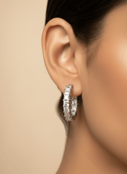 925 Silver Sparkling CZ Hoop Earrings - Zirak Silver