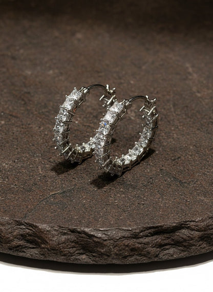 925 Silver Sparkling CZ Hoop Earrings - Zirak Silver