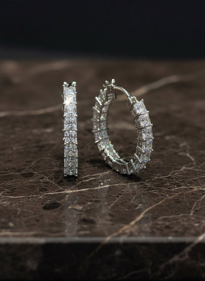 925 Silver Sparkling CZ Hoop Earrings - Zirak Silver