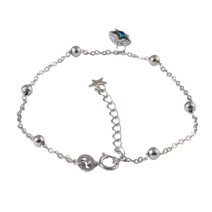 925 Silver Star Charm Bracelet with Blue Stone | Minimal Beaded Chain Bracelet - Zirak Silver