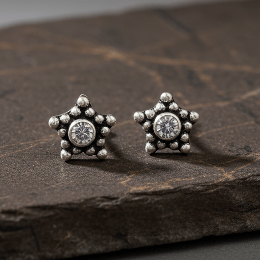 925 Silver Star CZ Stud Earrings - Zirak Silver