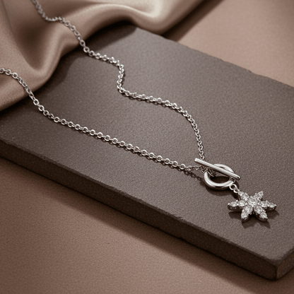 925 Silver Star Toggle Pendant Necklace with CZ Detailing - Zirak Silver