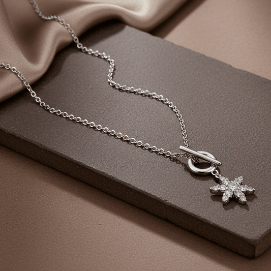 925 Silver Star Toggle Pendant Necklace with CZ Detailing - Zirak Silver