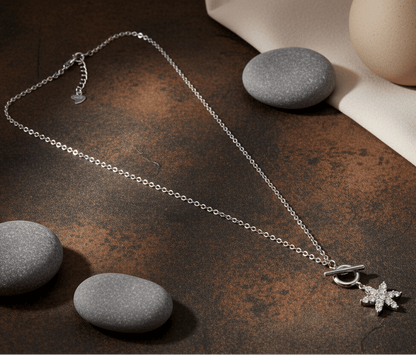 925 Silver Star Toggle Pendant Necklace with CZ Detailing - Zirak Silver