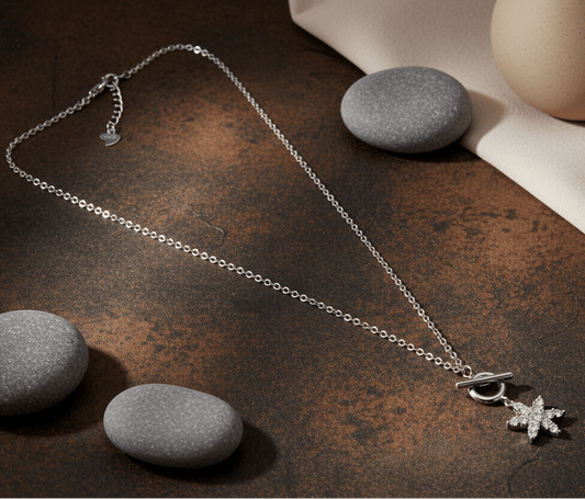 925 Silver Star Toggle Pendant Necklace with CZ Detailing - Zirak Silver
