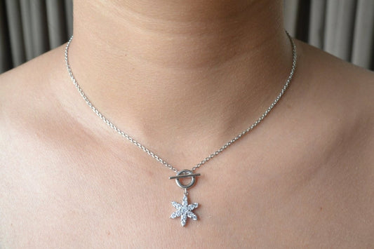 925 Silver Starburst Toggle Pendant Necklace - Zirak Silver