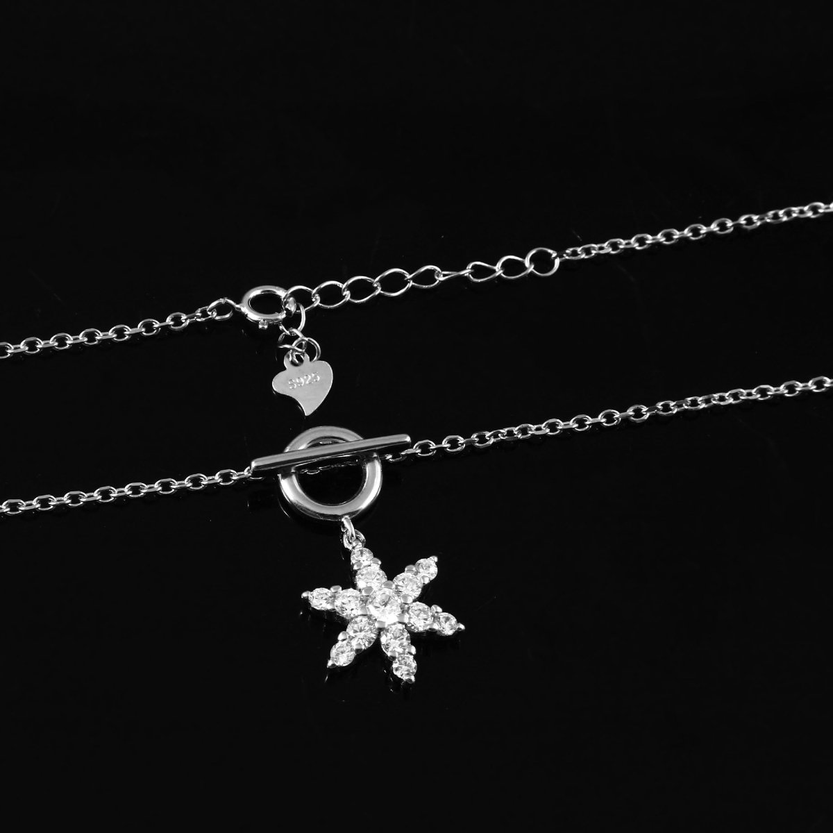 925 Silver Starburst Toggle Pendant Necklace - Zirak Silver