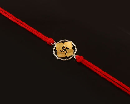 925 Silver Swastik Rakhi in Gold-Toned Lotus Frame - Zirak Silver