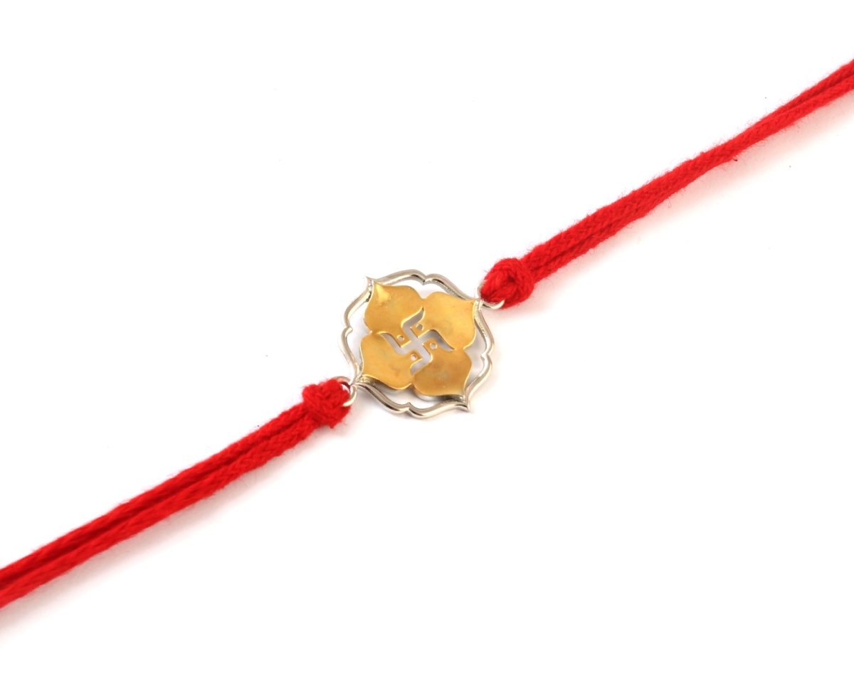 925 Silver Swastik Rakhi in Gold-Toned Lotus Frame - Zirak Silver