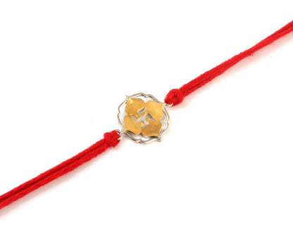 925 Silver Swastik Rakhi in Gold-Toned Lotus Frame - Zirak Silver