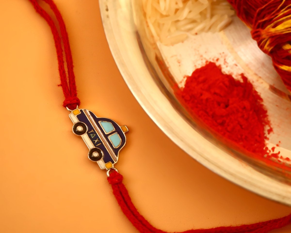 925 Silver Taxi Car Rakhi with Enamel Detailing - Zirak Silver