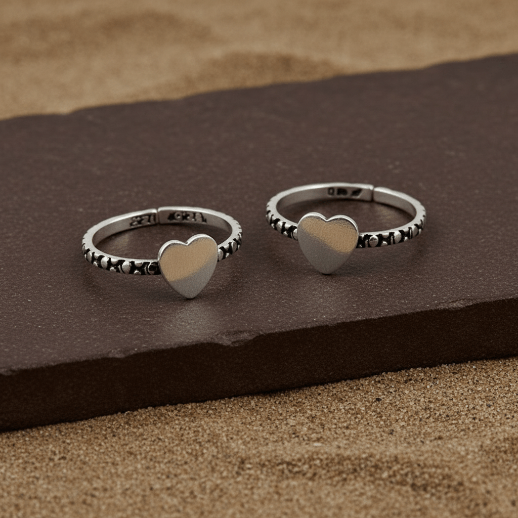 925 Silver Textured Heart Toe Ring - Zirak Silver
