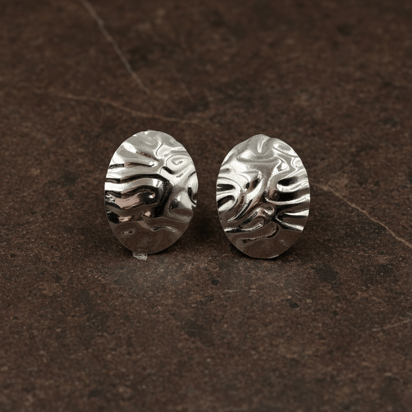 925 Silver Textured Oval Stud Earrings - Zirak Silver