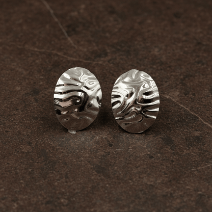 925 Silver Textured Oval Stud Earrings - Zirak Silver