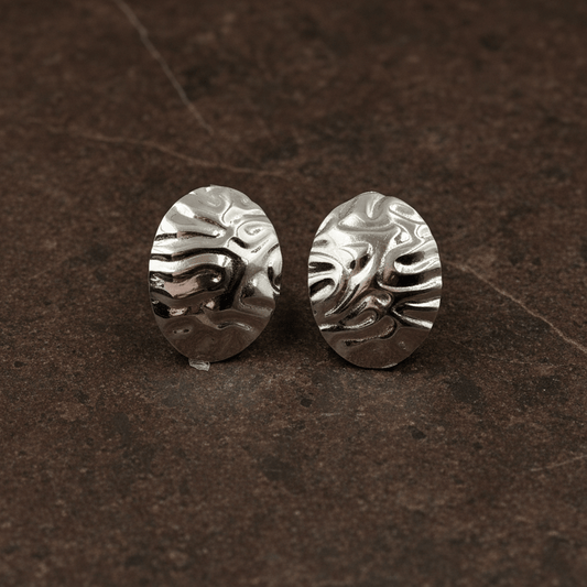 925 Silver Textured Oval Stud Earrings - Zirak Silver