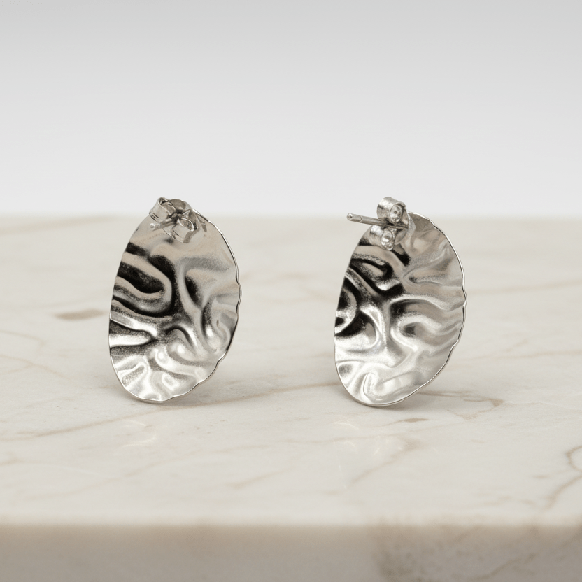 925 Silver Textured Oval Stud Earrings - Zirak Silver